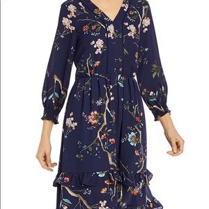 NWOT Nanette Lepore Navy Blue Floral Ruffle Dress